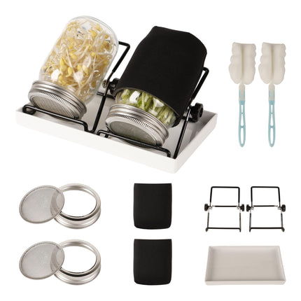 Sprouting Bottle Set of 2 for Seeds, Container for Home Growing with Sprouting Jar &amp; Stainless Steel Sieve – Includes Drainage Stand for Broccoli Sprouts, Alfalfa, Microgreens | Ideal for Sprouting Jars