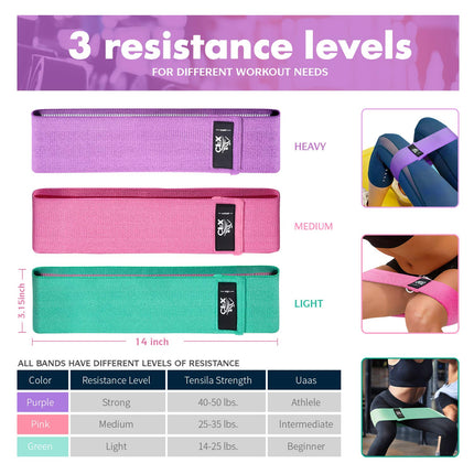 CFX Resistance Hip Bands, Fitness Bands Set Yoga Belt in 3 Tensile Strengths Training Band Yoga Band AS Resistance and Support for Leg Training, Strength Training and Pull-ups
