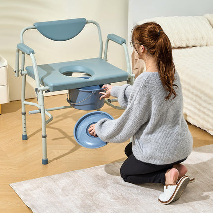VEVOR Commode Chair Bedside Commode with Fold-Down Arms and Removable Backrest, 5-Level Height Adjustable 50-62 cm, Removable 7-Liter Bucket, Easy to Assemble, 453.6 kg Capacity
