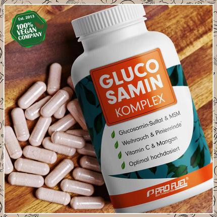 Glucosamine Complex High Dose, 120 Capsules, High-quality matrix with glucosamine, frankincense, MSM, pine bark, manganese and natural vitamin C from rosehip extract, optimally high dosage, one-month supply