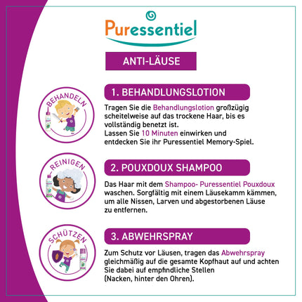 Puressentiel Anti-Lice Set Lotion 100 ml with Comb + Poudoux Shampoo 200 ml + Memory Game – Active ingredient 100 percent of natural origin – Playfully removes lice, larvae, and nits – Works in 10 minutes