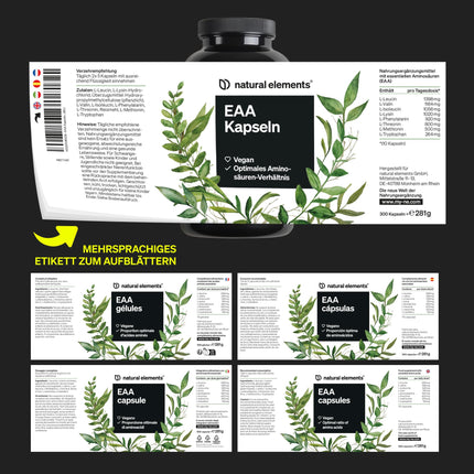 EAA capsules high-dose – 300 capsules – 8 essential amino acids – vegan, without unnecessary additives – produced in Germany &amp; laboratory-tested
