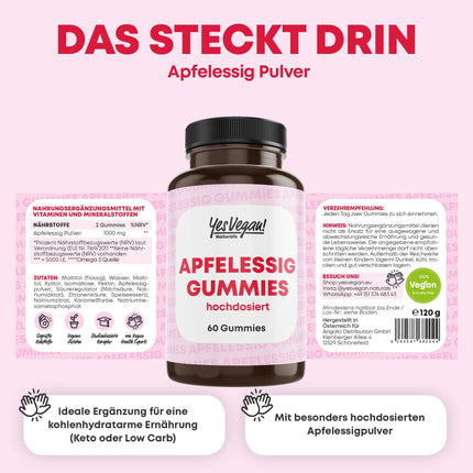 Apple Cider Vinegar Gummies (60 pieces - Apple Flavor) Keto Gummies with 1000 mg Apple Cider Vinegar and Caffeine – German Brand Manufacturer