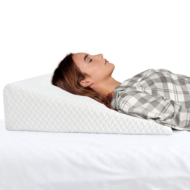 Milliard Wedge Pillow, Reading Pillow for Bed and Couch with Memory Foam, Comfortable and Firm Back Cushion, Mattress Wedge, Reflux Pillow - Washable Cover (White)