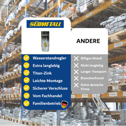 SÜDMETALL - Premium zinc rainwater collector 100 mm with hose and barrel connection for the downpipe - Titanium zinc rainwater collector 75% water yield - Water collector for rain barrels developed by specialist retailers
