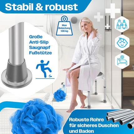 KESSER® Shower Stool, Height-Adjustable 8 Steps | Lightweight Bath Stool with Non-Slip Rubber Feet, 136KG Load Capacity | Shower Aid for Seniors | Suction Cup Grab Handle for Bathtub | Shower Seat with 360° Rotation
