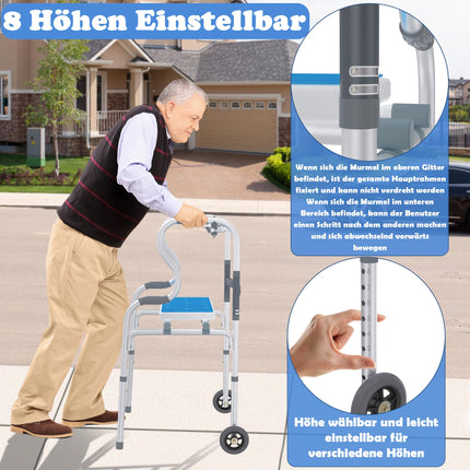 Froadp walking aid for seniors, walking frame made of aluminum, easy to adjust the height, walking aids with 2 swivel castors, non-slip, stable, walking frame, rollator, narrow for home, standing aid, ergonomic handle