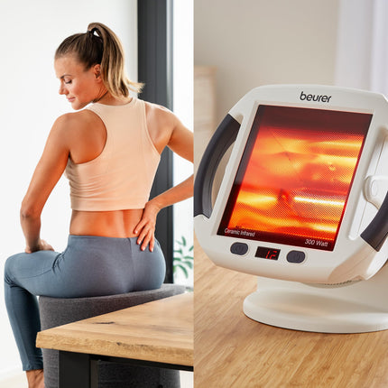Beurer IL 50 infrared heat lamp, medical device with soothing warmth for use in cases of colds and muscle tension, infrared lamp with 300 watts and continuously adjustable shade, white