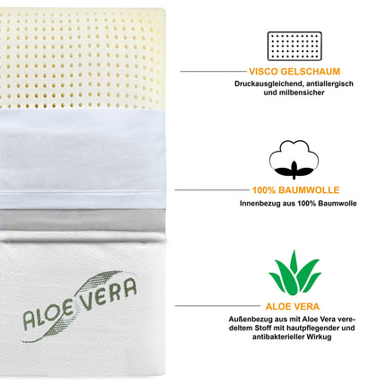 Siebenschläfer Orthopedic Neck Support Pillow - Pillow made of pressure-equalizing visco-gel foam (memory foam) with aloe vera cover - Pillow in 70x42cm height 15cm