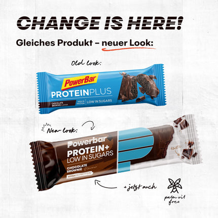Powerbar - Protein Plus - Low Sugar - Chocolate-Brownie - 30x35g - Bars with only 107 kcal - Fitness bars with fiber