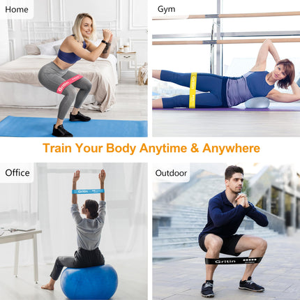 Gritin Fitness Bands [Set of 5] Resistance Bands with 5 Levels, 100% Latex Fitness Band Resistance with German Exercise Instructions &amp; Carrying Bag, Exercise Band for Muscle Building, Yoga, Pilates