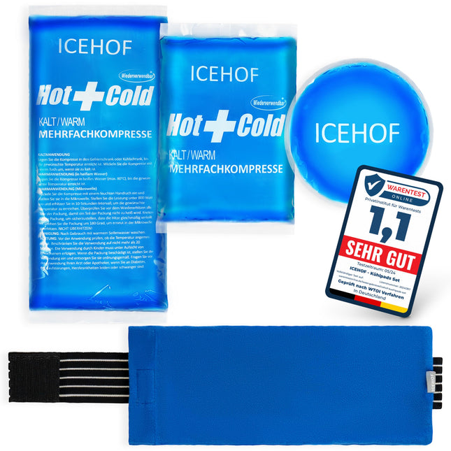 ICEHOF Cooling Pads (3x) with fleece cover - Incl. Velcro fastener - Cuddly soft, long cooling time, cooling pack gel cooling pack cooling gel cooling compress cooling pad cooling compresses cooling bag ice pack cold compress blue