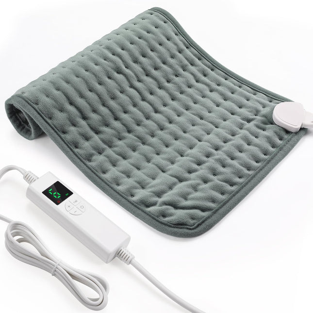 Heating pad with automatic shut-off, 30x60 cm electric heating pad with 4-hour timer and 6 heat settings, heating pad with digital remote control, machine washable heating pad for the back, gray