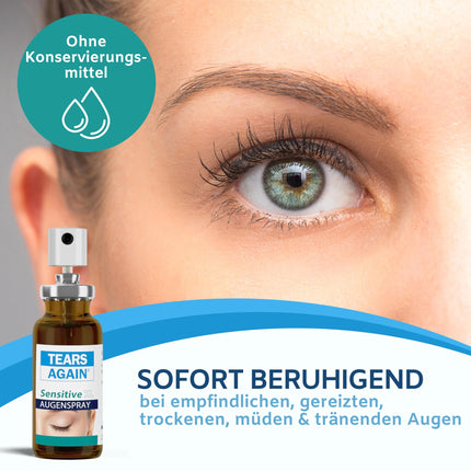 TEARS AGAIN Sensitive XL 20 ml eye spray for dry eyes - suitable for contact lenses, helps with burning and watery eyes, preservative-free