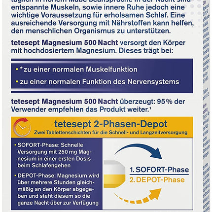 tetesept Magnesium 500 Night – dietary supplement with high-dose magnesium – relaxed muscles during sleep with magnesium tablets – 1 x 30 tablets