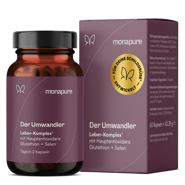 monapure the Transformer Thyroid &amp; Liver Complex with Milk Thistle, Artichoke, Choline, Glutathione, Selenium, NAC + other amino acids - 60 capsules high dosage &amp; vegan