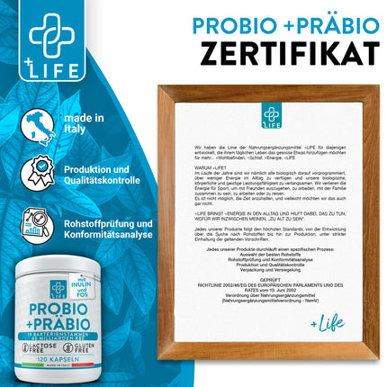 Probiotics for intestinal cleansing with prebiotics 120 capsules PiuLife 40 billion CFU intestinal detoxification, probiotic lactic ferments from 20 strains, intestinal probiotics with inulin and FOS, abdominal bloating,