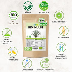 EWL Natural Products Inulin Powder ORGANIC 200g, fiber powder obtained from agave, inulin powder organic from controlled organic cultivation