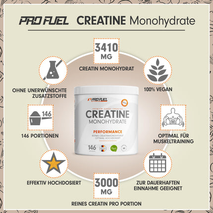 Creatine Monohydrate Powder 500g - Creatine monohydrate in micronized quality - optimally high dosage - pure without additives, 100% vegan - for 146 applications