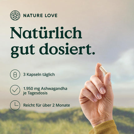 NATURE LOVE® Organic Ashwagandha - 240 Capsules - Highly concentrated with 1950 mg per daily dose - High-quality Indian Ashwagandha - Laboratory-tested, vegan, produced in Germany