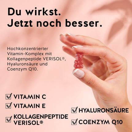 Collagen &amp; Hyaluronic Acid Gummies – Beauty complex with 2500 mg VERISOL® Collagen - Coenzyme Q10 - Vitamins C and E for natural skin care – 90 pieces – Sugar-free – Bears with Benefits
