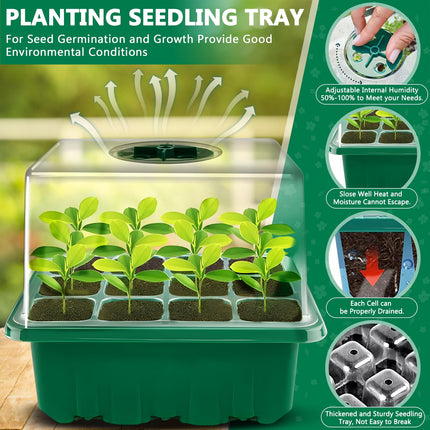 MOYKSRR Indoor Greenhouse Propagator, 10 Pieces 120 Cells Mini Greenhouse Propagation Set with 2 Garden Tools, 3 Shovels, 20 Labels, Greenhouse Propagation Tray with Higher Lid for Seedling Plant