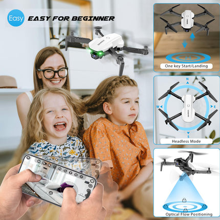 SIMREX Drone with 1080P Camera, One-Key Takeoff Drone, Waypoint Flying, Auto-Follow, 3D Flip, 3 Speeds, Remote Control Drone for Kids and Adults, White