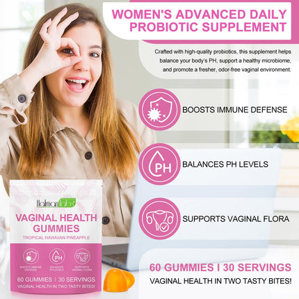 Premium Feminine Balance Gummies - Hawaiian Pineapple - PH Balance - Gummies for women of all ages, support for women's health and wellness - immune support - vegan and gluten-free