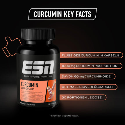 ESN Turmeric Capsules, 60 Capsules, 1000 mg Curcumin per Serving, from patented NovaSOL, 185x higher bioavailability due to liquid form, vegan, made in Germany