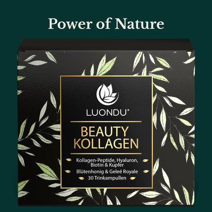 Luondu Beauty Collagen Drinking Ampoules with Hyaluronic Acid (30 Ampoules with 2500mg Premium Liquid Collagen) | Anti-Aging* Drinkable | With Biotin, Copper &amp; Vitamin C, Blossom Honey &amp; Royal Jelly