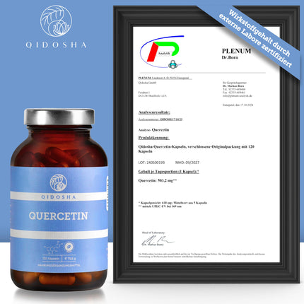 QIDOSHA® Quercetin Capsules High Dose, TEST WINNER 02/23*, 120 pcs/jar, 500mg pure quercetin per capsule, quercetin content tested by external laboratory, German production