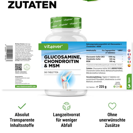 Glucosamine Chondroitin MSM - 365 Tablets - High Dose with 2000 mg per day - 3 Month Supply - No Unwanted Additives