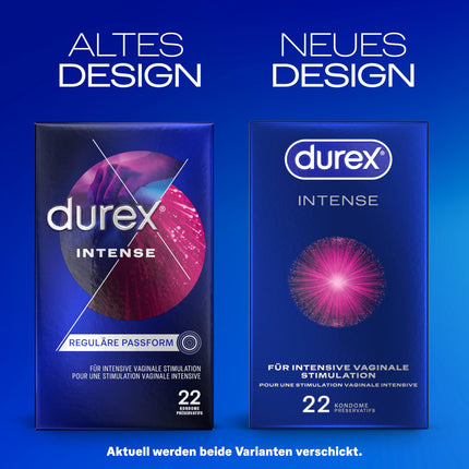 Durex Intense Condoms – With nubs, ribs &amp; moistened with Desirex gel – Perfect fit &amp; easy unrolling – 22 condoms (1 pack)