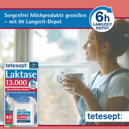 tetesept Lactase 13,000 – Lactase tablets for lactose intolerance – Dietary supplement with immediate effect &amp; 6h long-term depot – 1 can of 40 tablets