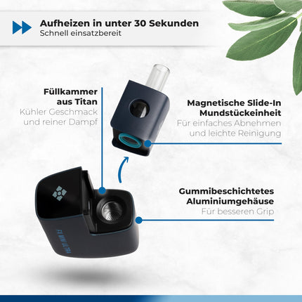 WOLKENKRAFT FX MINI ULTRA Premium Vaporizer - USB-C | Magnetic Slide-In Mouthpiece | Titanium Chamber | Temperature 100-220 °C | Operating Timer 3-5 Min. | 100% Convection *Night Blue*