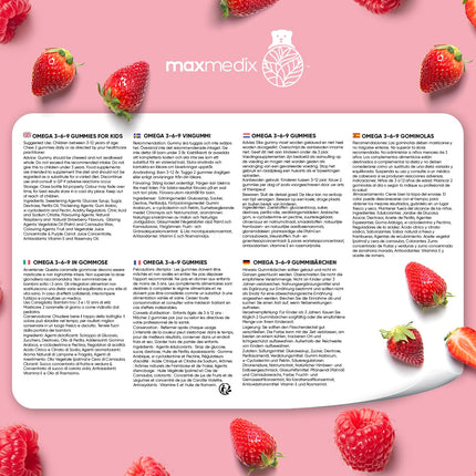 Omega 3 6 9 Gummies for Children - 400mg Perilla Oil Provides Omega 3, Omega 6 &amp; Omega 9 Per Serving - 120 Vegan Gummies - 2 Month Supply - Fatty Acids with Strawberry &amp; Raspberry Flavor - maxmedix
