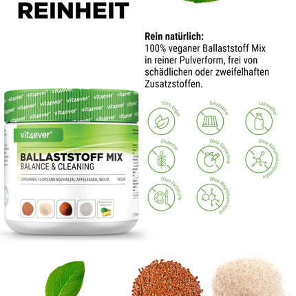 Combination of fiber - 400 g powder with psyllium husks, inulin (prebiotic), apple fiber, flaxseed - High in fiber - Vegan - With natural pineapple flavor - Premium quality