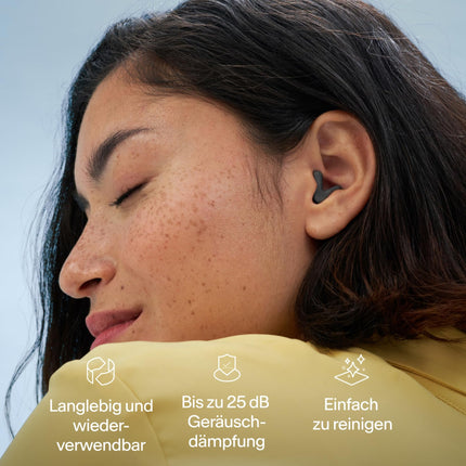 Alpine Silence - Ultra-comfortable earplugs for sleeping, concentrating &amp; traveling - Reusable hearing protection earplugs - Innovative V-shape &amp; soft plugs in XS/S/M/L - Black