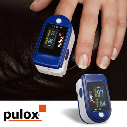Pulse oximeter PULOX PO-200 Solo in blue Finger pulse oximeter for measuring pulse and oxygen saturation on the finger