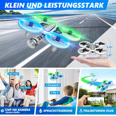 Mini Drone with HD 720P Camera for Kids, RC Drone with LED Lights, Quadcopter with 3D Flips, Headless Mode and 3 Batteries, 21 Min Long Flight Time, Toy Drone Helicopter for Kids and Beginners
