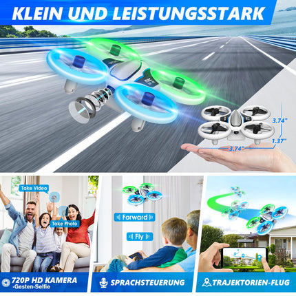 Mini Drone with HD 720P Camera for Kids, RC Drone with LED Lights, Quadcopter with 3D Flips, Headless Mode and 3 Batteries, 21 Min Long Flight Time, Toy Drone Helicopter for Kids and Beginners