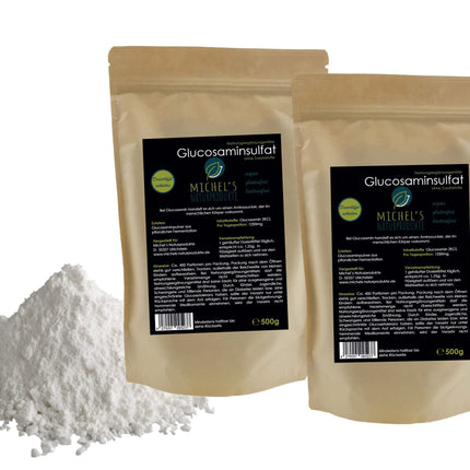 Michel'Naturprodukte Glucosamine Sulfate Powder 1kg (2x500g) - Pure Glucosamine - Vegan - From Plant Fermentation - Glucosamine - Premium Quality