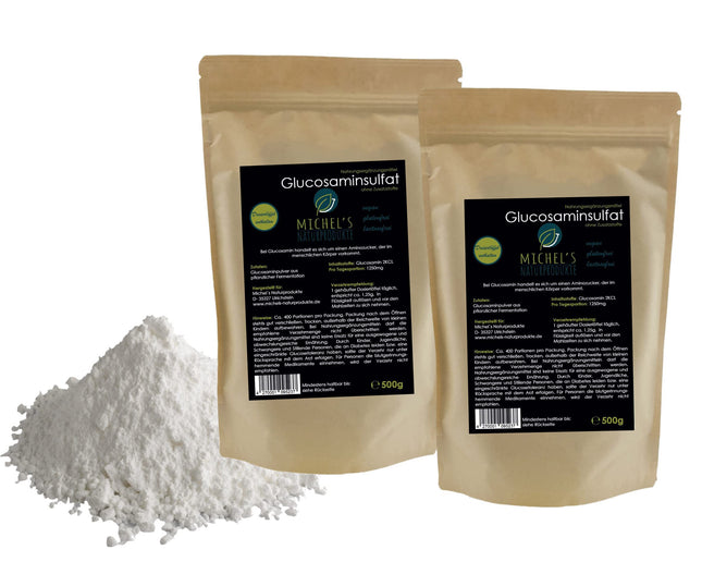 Michel'Naturprodukte Glucosamine Sulfate Powder 1kg (2x500g) - Pure Glucosamine - Vegan - From Plant Fermentation - Glucosamine - Premium Quality
