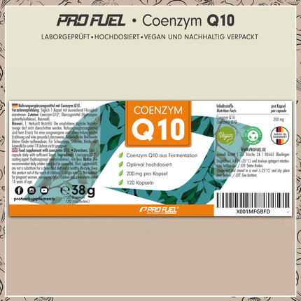 Q10 capsules high-dose 120x with 200mg coenzyme Q10 per capsule - high-quality (vegan) from fermentation - no unwanted additives - laboratory-tested with certificate - supply for 4 months
