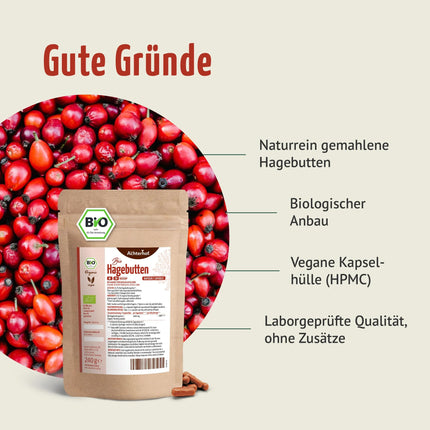 Rosehip Capsules Organic Refill Pack 400 pieces | Fine rosehip powder in capsule form | Organic quality | Over 66 daily doses | Vegan capsule shell | From Achterhof