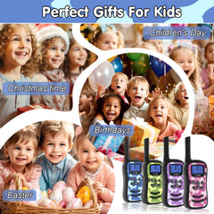 QUOLIX WalkieTalkie Kids, Rechargeable with 24h Talk Time, 3km Range, 8 Channels &amp; 99 Codes, LED Flashlight, Camouflage Design Walkie Talkies for Outdoor, Camping, Hiking (4 Colors)