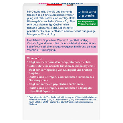 Doppelherz Vitamin B12 500 - High dose with 500 µg vitamin B12 per tablet - vegan - 30 mini-tablets
