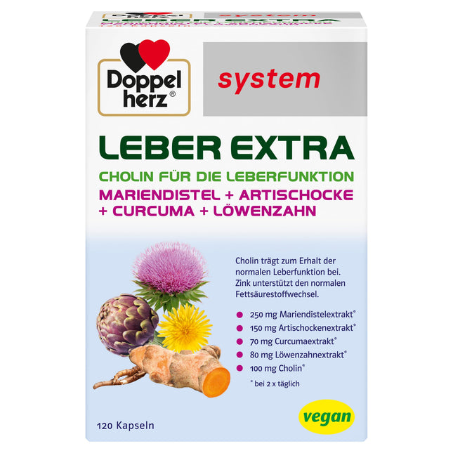 Doppelherz system LIVER EXTRA - Herbal Extra plus Choline to contribute to normal liver function - 120 Capsules