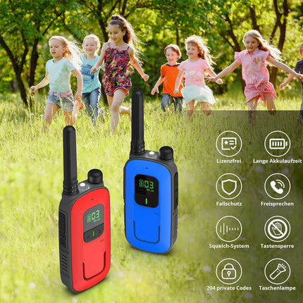 Radioddity PR-T3 Walkie Talkie for Kids 16 Channels PMR446 Radio for 3-12 Year Old Children VOX with Flashlight 4KM Range for Adventure, Outdoor, Camping, 2 Pieces (Red &amp; Blue)