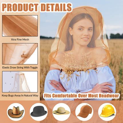 Namalu 2 Pack Mosquito Net Head Net Mosquito Head Net with Carrying Bag Fly Net for Face for Outdoor Hiking Camping Beekeeping Flies Midges Insects (Khaki)
